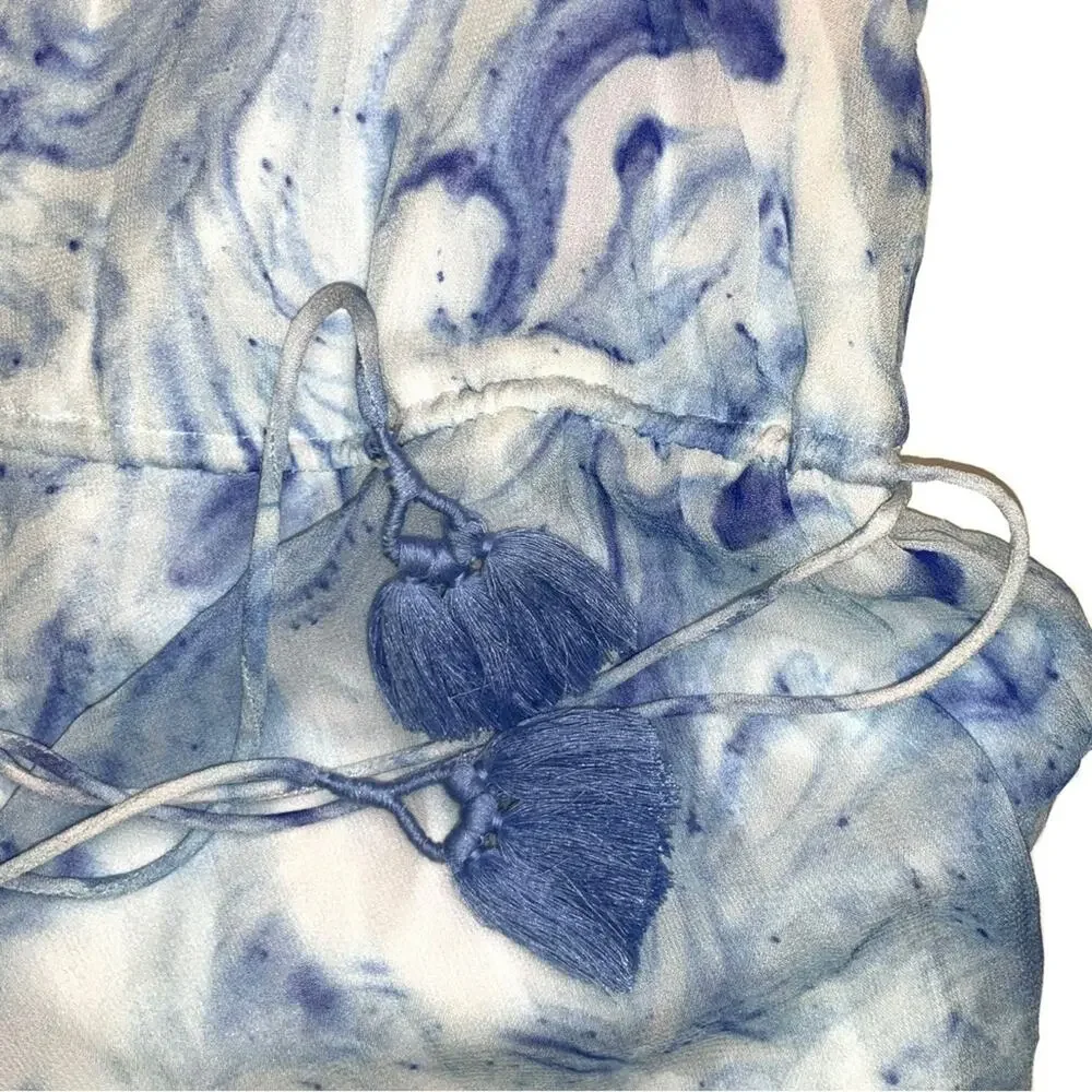 NWT Saylor Annela Sleeveless Tiered Ruffle Midi Dress M in Marble Blue White
